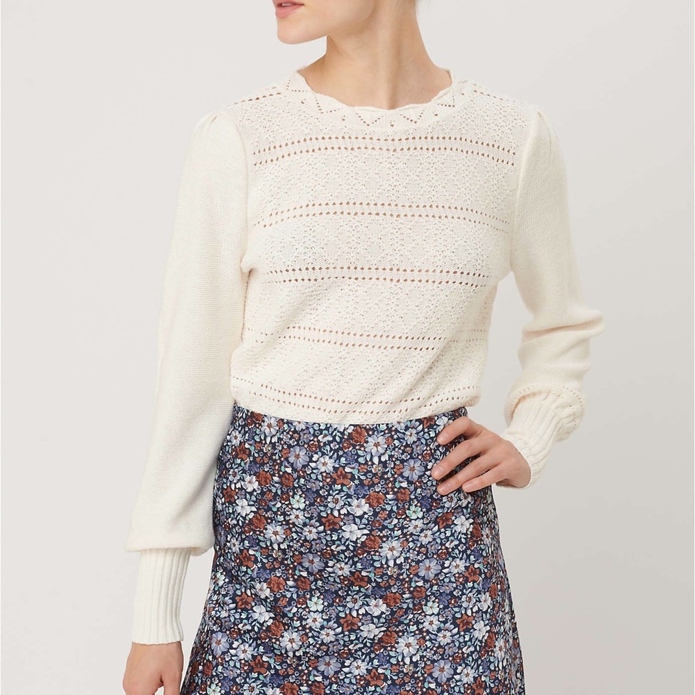 LOFT dot stripe pointelle sweater